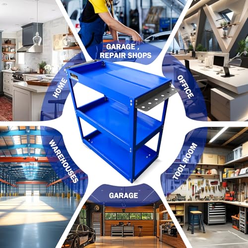 3-Tier Rolling Tool Cart, Thickened 440LBS Metal Mechanic Tool Cart on Wheels, Heavy Duty Rolling Carts with Wheels, Utility Service Carts for Mechanics Garage Warehouse Workshop Repair Shop