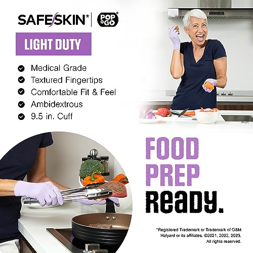 SAFESKIN Disposable Nitrile Gloves in POP-N-GO Pack of 50 or 200 Powder Free - Hair, Cleaning, Medical Use, Food Handling - size: Large (Pack of 50)