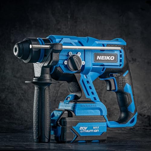 NEIKO 10882A Cordless Rotary Hammer Drill, Includes 20-Volt Li-ion Rechargeable Battery, Fast Charger, SDS Plus Hammer Drill, Heavy Duty Brushless Demolition Hammer, Cordless Hammer Drill, Rotohammer - style: Brushless Hammer Drill