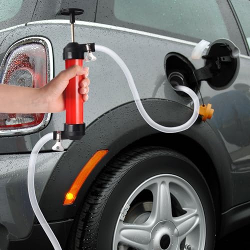 RV Antifreeze Siphon Hand Pump Kit, Liquid Transfer Pump with Two 1 Metre Clear PVC Hoses for Petrol, Oil and Fluids, Fuel Siphon Pumps with 2 Clamps, Camper, Boat Winterization Accessories
