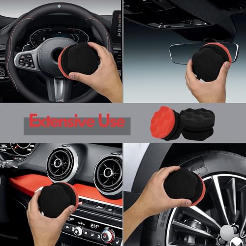 2 Pack Large Tire Hex Tire Shine Applicator Pads (Red+Black) | Durable and Reusable Grip Applicator, For Tire Polishing Car Cleaning - color: Red+Black
