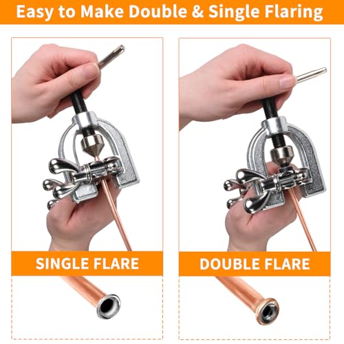 MuHize 25 ft 3/16" Copper Coated Brake Line Kit, Brake Line Flaring Tool | Includes 16 fittings and 4 unions fittings + double & single flaring tool kit + tube cutter + 5 adapters & tube bender - size: Gold Brake Line Tool Kit with Tube Cutter
