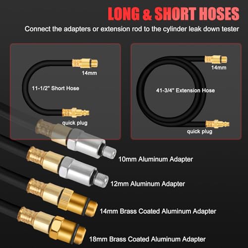 JIFETOR Cylinder Leak Down Tester Kit, Automotive Engine Compression Dual Gauge Leakdown Test Set with 10 12 14 18mm Spark Plugs Universal for Small Engine Motorcycle ATV, Red Case - color: Red Case