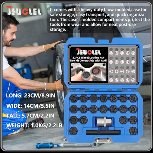 22PCS Wheel Locking Nut Key Kit Compatible with Audi 2002-2012 | Wheel Lock Nut Socket Adapter Set, Anti-Theft Lug Removal Tool, Anti-Theft Screw Remover, Repair Tool, Tyre Fitting, garage - size: 22pcs Socket Set