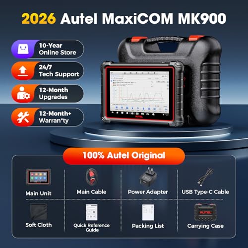 Autel MaxiCOM MK900 Bidirectional Scanner: 2026 Up of MaxiCheck MX808S MK808S, Work as MK900-BT MK900BT MX900 OBD2 Diagnostic Tool w/ 3000+ Active Test, 40+ Service, CAN-FD&DOIP, All System, FCA 11 OS