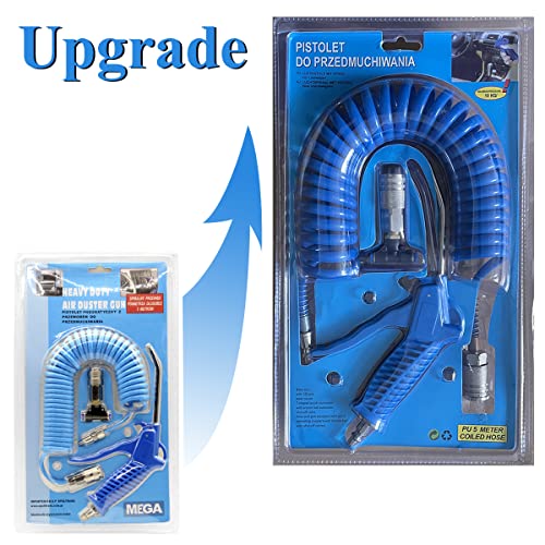 Beduan Air Blow Gun Kit with 16ft Long Pneumatic Pu Hose, Heavy Duty Air Duster Gun for Air Compressor - size: 1/4"-16ft Tube(Blue)