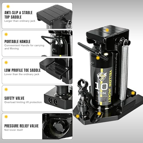 YELLOW JACKET Toe Jack, 10 Ton Saddle/5 Ton Claw 2-in-1 Low Profile Lift Jack, Heavy Duty Hydraulic Claw Jack for Automotive, Machinery, Construction, Farm, Garage - size: 10 Ton Saddle