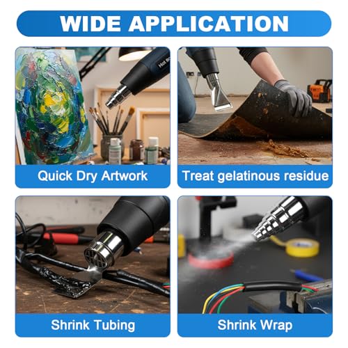 Heat Gun for Crafting, 1800W Handed Hot Air Gun 122°F-1202°F, 5.25FT Ultra-Long Cable Portable Heat Gun with Stand and Power Cord for Shrinking Wrapping PVC, DIY Embossing and Drying Paint (Black)