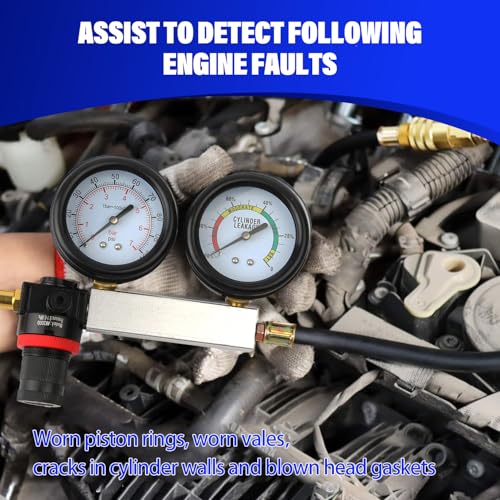 TU-21 Engine Cylinder Leak Down Tester Kit, Automotive Engine Compression Leakage Test Kit for Cars Trucks Motorcycles (Blue) - color: blue