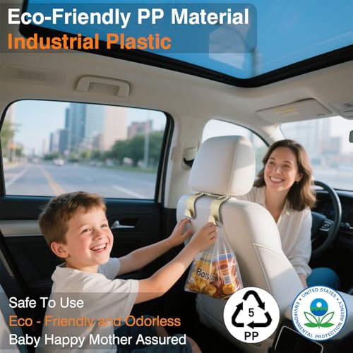 Car Seat Hooks & Purse Holder - 4 Pack Boxed,55 lb Heavy Duty,Eco PP Car Hooks for Purse/Bag/Baby Gear/Gym Bag/Groceries/Cup/,Fits 0.32-0.55”Car Headrest Rods (Beige-2) - color: Beige-2
