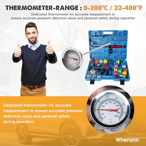 Radiator Pressure Tester Kit, Coolant Pressure Tester and Vacuum Refill Kit for Automotive Cooling System Water Tank Leakage Detection (Universal Fit 34PCS)