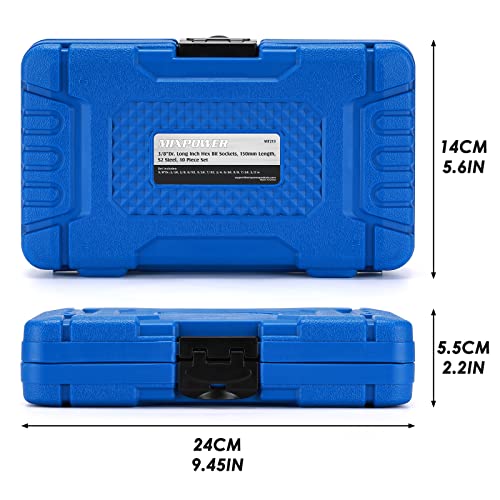 MIXPOWER 3/8 Inch Drive Long Hex Bit Socket Set, 1/16 Inch to 1/2 Inch, SAE, Extra Long Allen Hex Bit Socket Set, CR-V and S2 Steel, 10 Pieces - size: 1/16" - 1/2"