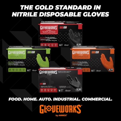 GLOVEWORKS 8 Mil Orange Nitrile Disposable Gloves Heavy Duty Industrial RDT for Mechanic and Automotive, XL Box of 100 - size: X-Large, style: 1 Box of 100