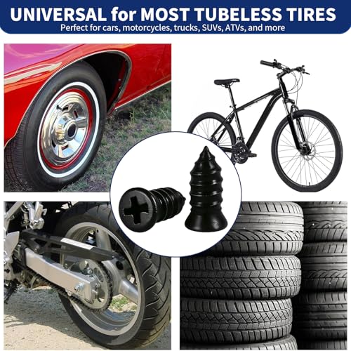 Tire Plugs Kit, 40PCS Tire Repair Rubber Nail kits Screw in Tyre Repair Plugs, Self-Service Vacuum Tyre Plug Screw Type, Tirefix Rubber Nails Kit Tool for Cars, Motorcycle, Trailer, Truck, ATV,RV - style: 40PCS