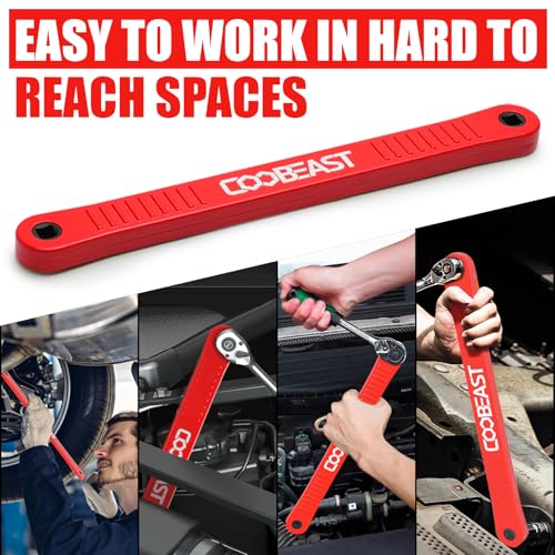 coobeast Red Offset Extension Wrench Impact Ready Socket Wrench Extender Tool with Versatile 1/4", 3/8", and 1/2" Square Drive Adapters, Universal Extensions Wrench for Small Place - color: Red, size: 13.4 inch