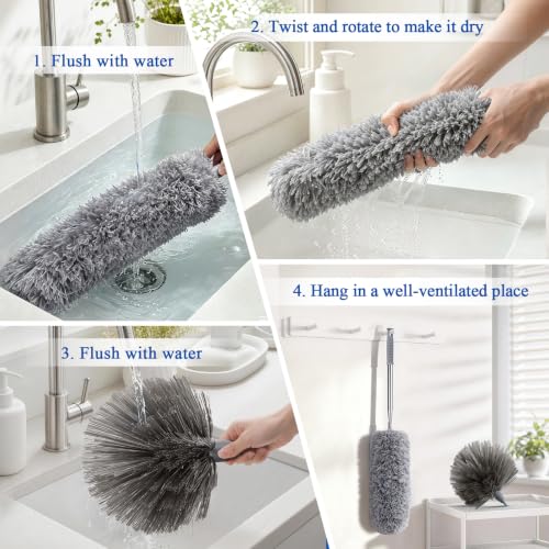 Cobweb Duster with Extension Pole 100 inches, Dusters for Cleaning with 2 Duster Heads, Washable Microfiber Feather Duster for Cleaning Ceiling Fan, High Ceiling, Blinds, Furniture & Cars - color: 2pc-gray