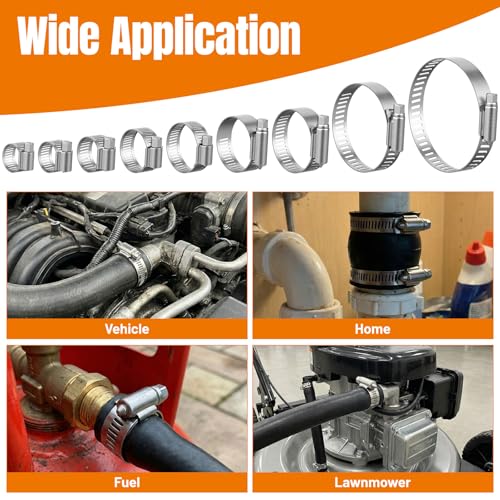 Housolution 250 PCS Pipe Clamps from 1/4" to 2.5" (6-63mm), Hose Clamps Stainless Steel with Hose Clamp Tool, For Fuel Line, Garden, Plumbing, Automotive, Radiator, Mechanical Applications - style: Hose Clamps