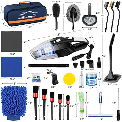 39Pcs Car Cleaning Wash Kit Interior Detailing Cleaner Kit with High Power Handheld Vacuum, Brush Set, Windshield Tool, Duster, Towels, Tire Brush, Complete Car Care Tools, Blue - color: Blue, size: 39Pcs