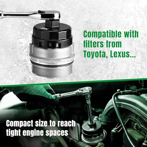 SK 64mm 14 Flutes Toyota Oil Filter Cap Wrench, 3/8" Drive, Oil Filter Removal Tool for 2.5-5.7L Engine, Fits Lexus, Camry, 4Runner, RAV4, Tundra, Tacoma, Highlander, Sienna, Sequoia, Avalon, Venza