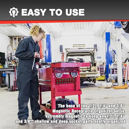 EACELIY Magnetic Socket Organizer Set,SAE Socket Holder Kit, Socket Trays,holds 68 Deep and Shallow 3/8" Sockets(sockets not included) 丨3PC 1/2",1/4" and 3/8"(Red) - size: 3PCS SAE 1/2&3/8&1/4