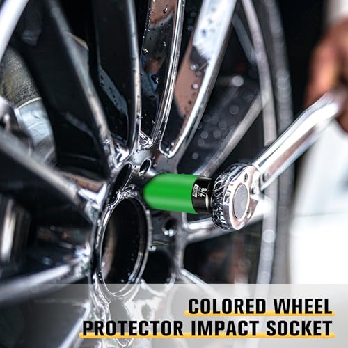BOEN 1/2" Drive 7/8" Wheel Protector Impact Socket, Non-Marring Lug Nut Thin Wall Deep Socket Set, Chrome-Molybdenum Steel, 6 Point, Color-Coded Protective Socket - size: 7/8