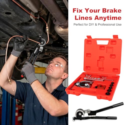 25 Ft 3/16" & 1/4" Brake Line Kit, Copper Coated Brake Line Repair Kit with Brake Line Bender, Single & Double Flare Tool Kit, Include 32 Inverted Tube Nut, Deburring Tool