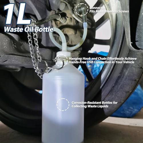 3L Manual Brake Bleeder Kit with Pressure Gauge for Most Vehicles | 1L Waste Bottle with Hook,4 Master Cylinder Adapters,Safety Relief Valve,for Cars,SUVs & Clutch Systems,One-Person Operation
