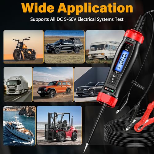 Power Circuit Probe Tester, 5-60V DC LCD Digital Automotive Test Light, Auto Voltage Tester with Voltmeter&Illumination, Car Fuse Relay Component Continuity Frequence Electrical Test Tool