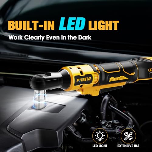 1/2 Inch Cordless Ratchet Wrench Compatible with DeWalt 20V Max Battery, 74Ft-Lbs (100N.m) High Torque, Brushless Motor, 0-400RPM Variable Speed, 7 Sockets, 1/2" to 3/8" Adapter, 3" Extension Bar