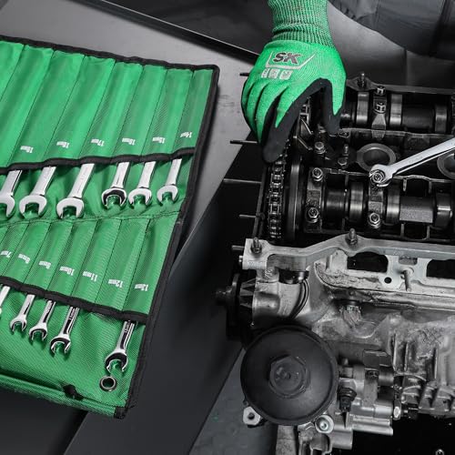 SK Combination Wrench Set, Metric 6 to 32mm, 22-Piece, Premium CR-V Steel | SuperKrome Finish, Drop Forged, 12-Point Wrenches, 15-Degree Offset, with Rolling Pouch - size: Metric 6 to 32mm