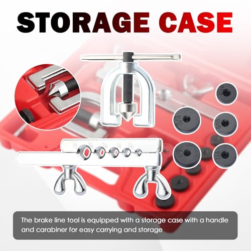 Brake Line Flaring Tool Kit with 5 Adapters 3/16",1/4",5/16",3/8",1/2" | Double & Single Brake Flaring Tool Kit with Tube Cutter/Flare Rod,Essential Brakes Flare Tools Kits,Brake Tubing Flare Tools