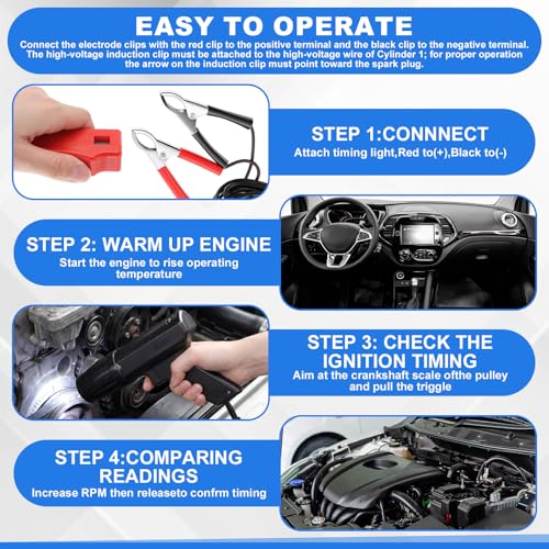 Sabary 12V Engine Timing Light with Spark Plug Tester Inductive Ignition Timing Light Gun and Vacuum and Fuel Pump Tester Gauge Leak Pressure Diagnostics Gauge for Car, Motorcycle, Marine