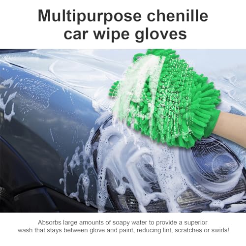 Ziciner Premium Microfiber Wash Mitt, Soft Scratch-Free Double-Sided Chenille Washing Gloves Perfect for Car Washing and Detailing (Green, Large) - color: Green