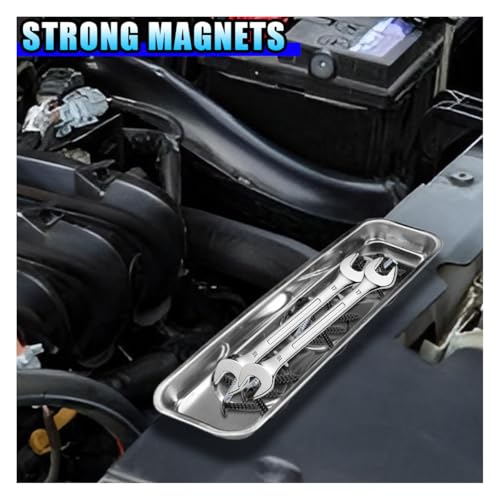 3PCS Magnetic Tray Holder, Stainless Steel Extra Strong Magnetic Bowl Parts Tray Set for Screws, Nuts, Bolts, Sockets, Pins – Mechanic Tool Metal Parts Organizer for Automotive Repair (Rectangular) - size: Rectangular