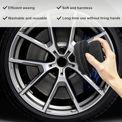 Wevdn 2PCS Tire Shine Applicator, Durable & Reusable Hex Grip Tire Dressing Sponge Foam Detailing Pad, Washable Round Shape Wheel Tire Shine Car Cleaning Sponge, Car Accessories (Black-Small) - color: Black-small