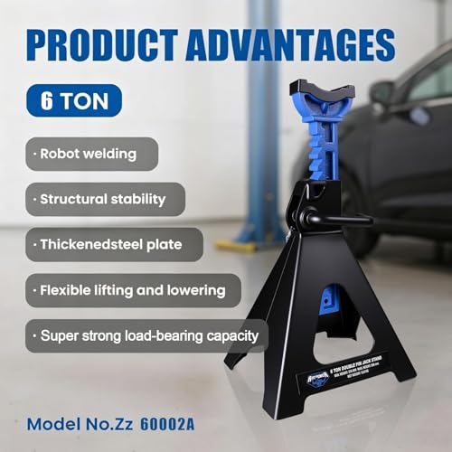Jack Stands 6 Ton with Double Locking, 12000 lb Capacity, Heavy Duty Car Jack Stands with Rubber Pads, Adjustable for Lifting SUV, Pickup Truck Garage, 1 Pair Blue and Black - style: 6T Double Pin Locking with Rubber Pads