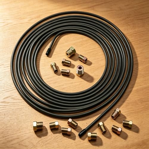 25FT 3/16 Inch Brake Line Tubing Kit with 16 Pcs Brake Lines Fittings, Upgraded Corrosion-Resistant Green Passivated Zinc Brake Lines Kit for Hydraulic Fuel Transmission Line - size: 3/16 Inch Black, style: Brake Line