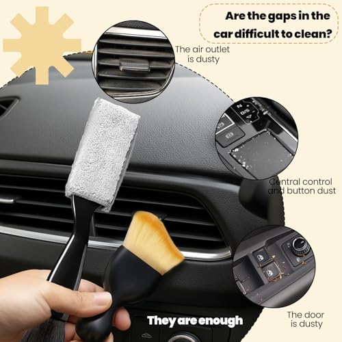 2PCS Car Interior Cleaning Brushes Set, 2-in-1 Dual-Head Vent Detail Brush with Curved Wave Design, Soft Bristles for Car & Makeup