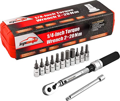 EPAuto Bike Tool 1/4 Inch Drive Click Torque Wrench Set (2 to 20 Nm), Hex/Torx Bit Socket Extension Bar Bicycle Maintenance Kit