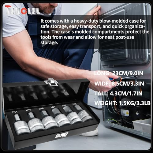 6PCS 3/4"Drive Hex Allen Bit Socket set, Cr-MO H14 H17 H19 H21 H22 H23 Drive Impact Hex Socket Kit, Hex Screwdriver Socket Adapter, Hand Repair Remover Tool - size: 6PCS | Multi-Size Set