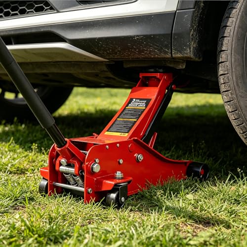 Jack Boss 3 Ton Floor Jack, 6600LBS Capacity Hydraulic Jack, Lifting Range 3-1/8" Min to 20" Max Car Jack, Low Profile Portable Jack with Dual Pumps, Quick Lift and Slow Descent Design Red