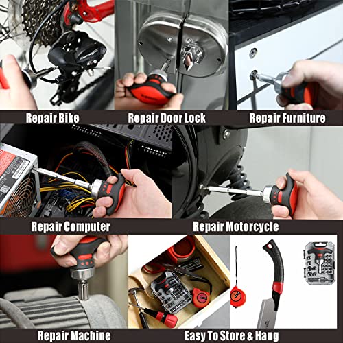 X-Steel 24 in 1 Magnetic Screwdriver, Socket Ratchet Wrench Set, Mini Racheting T-Handle Torx Slotted Phillips Square Screwdriver Set Tools Set with Portable case for Home Dorm - size: 24PCS