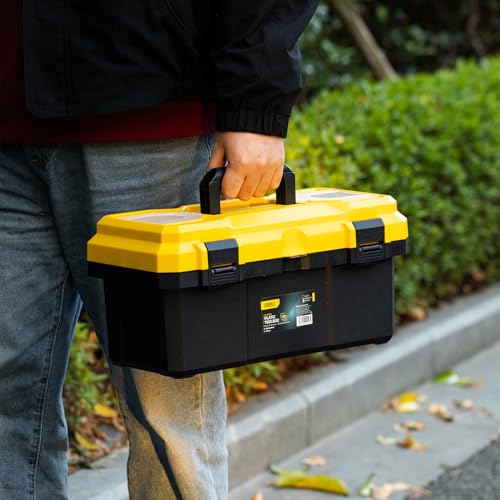 18 Inch Tool Box with Lock, 2-Layer Heavy-Duty Organizer with Removable Tray, Liftable Lid for Small Parts, 29lb Capacity & Carry Handle for Tools, Camping, Medical Supply Storage - size: 18“