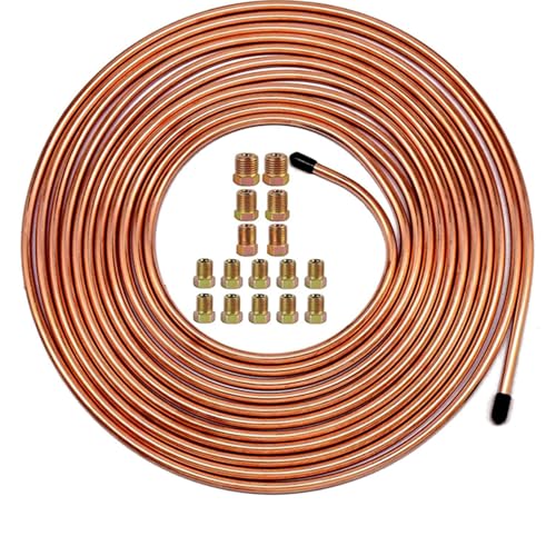 SHOOSHINE 3/16 Inch Brake Line Flaring Tools kit Include 25Ft/7.62m Copper-Plated Brake Pipe with 3/16 Brake Line Fittings (25Ft Brake Line+16Fittings) - style: 25Ft Brake Line+16Fittings