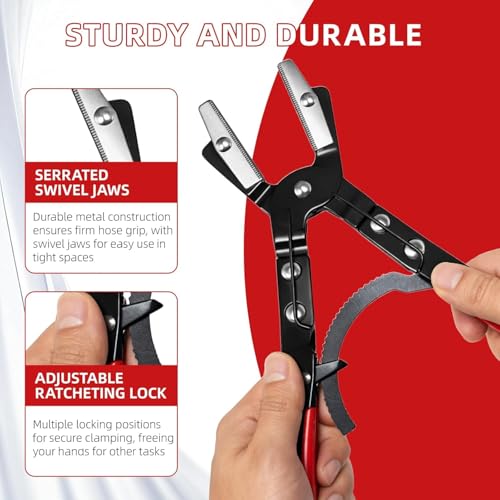 3-Piece Ratcheting Hose Pinch Off Pliers Set 8" 10" 12" Locking Hose Pinch Pliers Set for Radiator Coolant Automotive Fuel Lines