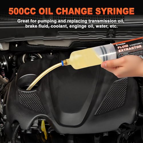 H-veenjor 500 CC Oil Change Syringe with Extra 32" Soft Hose & Two 9" Tubes | H-veenjor Automotive Fluid Extractor Pump,Manual Extraction and Fill Pump, Fluid Oil Change Evacuator with Powerful Suction - size: 500 CC