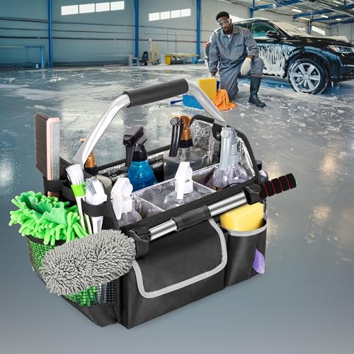 HODRANT Wearable Detailing Caddy with Handle & Shoulder Strap | Collapsible Car Care Bag, Detail Carry Organizer with Multi Pockets for Auto Cleaning Supplies & Vehicle Wash Tools, Bag Only