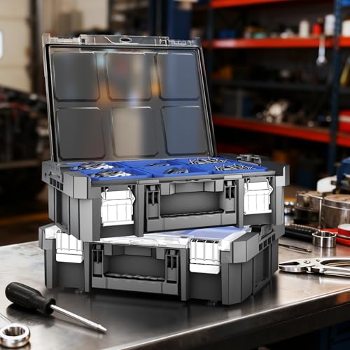 18 Inch Clear Lid Tool Box | AIRAJ Stackable Modular Tool Organizer Box Storage System | Garage Storage | Home Repair | Professional Use | (SC1-F) - size: 505F-Transparent Lid