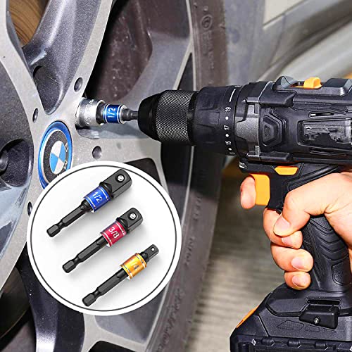 CIGOTU Socket Adapter Extension Set, 1/4, 3/8, 1/2 Inch Hex Shank, Impact Grade, Power Drill to Socket Converter, 3-Piece (Black) - color: 3*black