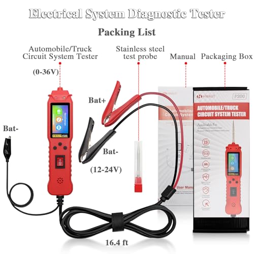 Automotive Circuit Tester, Power Circuit Probe Short Finder with Multimeter & Oscilloscope, 0-36V DC/AC Voltage, PWM Drive, Component Activation, Tester Electric 16.4FT Cable for Car Truck RV